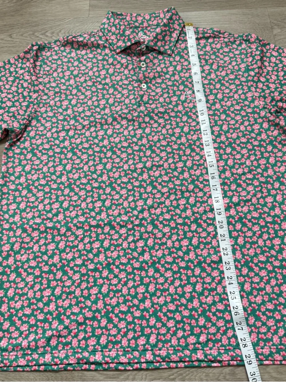 Rhoback Golf Polo Shirt Mens L Green Pink Azalea Flowers Floral Masters Print - Picture 6 of 7